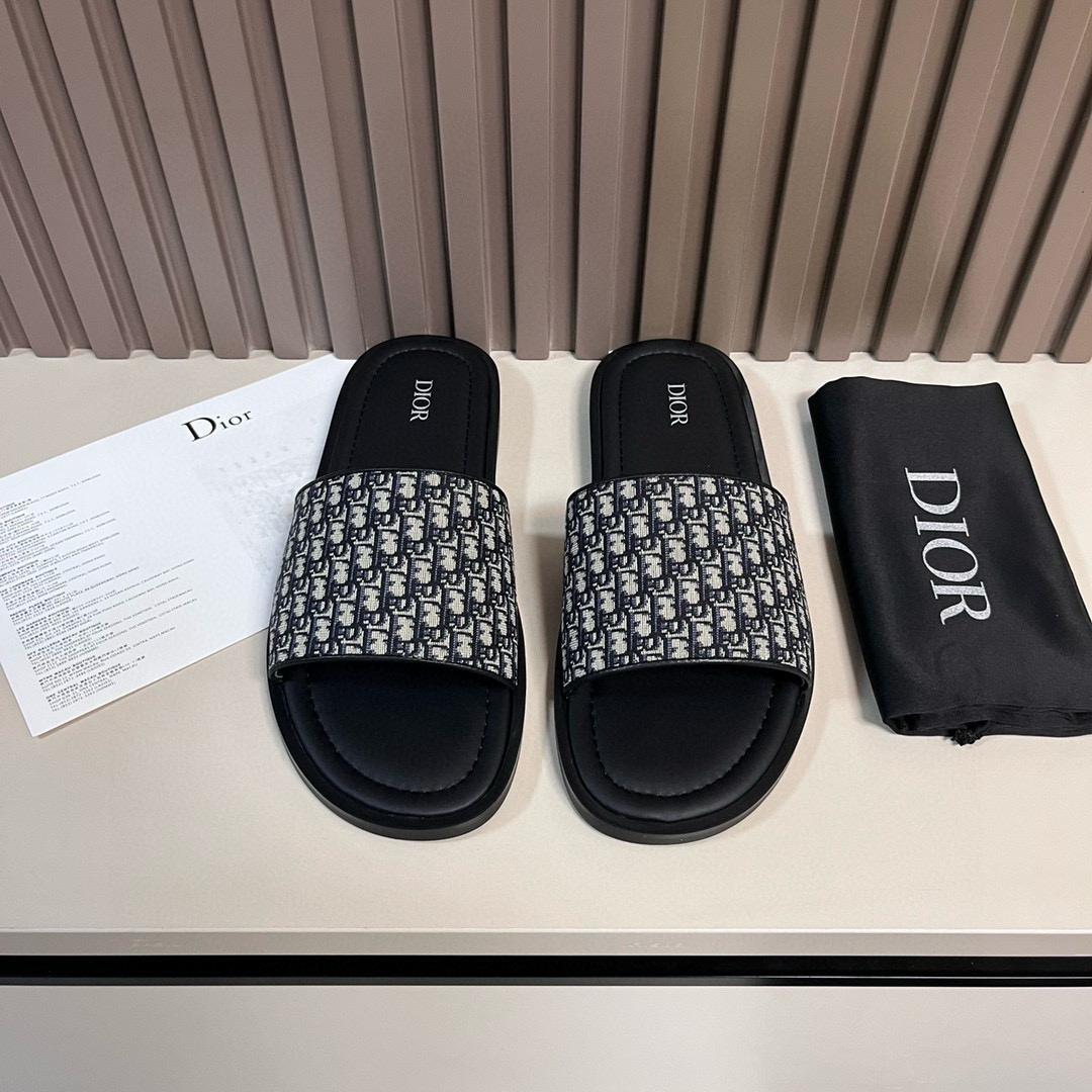 Dior Aqua CD Diamond Pattern Canvas Slides Sandals, Elegant and Casual