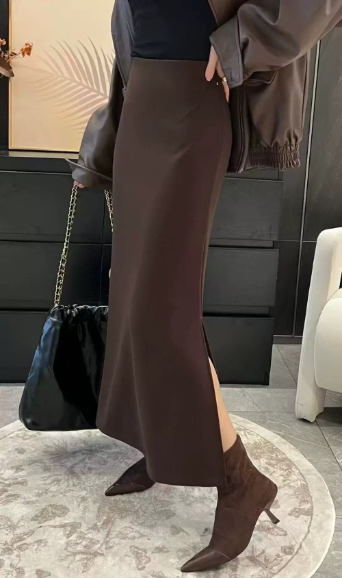 Elegant High Waist Wool Blend Midi Skirt with Side Slit - Slim Fit 1 Elegant High Waist Wool Blend Midi Skirt with Side Slit - Slim Fit