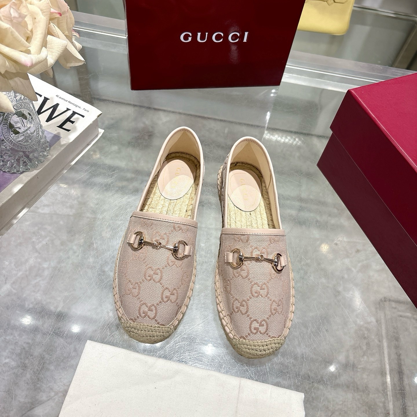 Gucci Beige & Brown Canvas Women's Horsebit Espadrille Loafer, Size 35-41 5 i1742133538234 2996 0 2