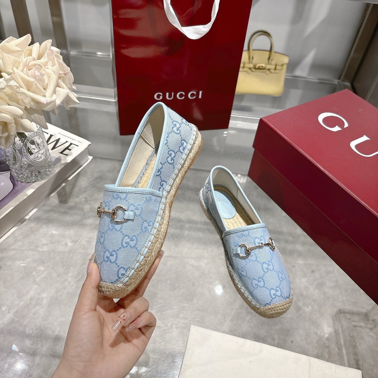 Gucci Women's Blue Canvas Espadrilles with Horsebit Detail