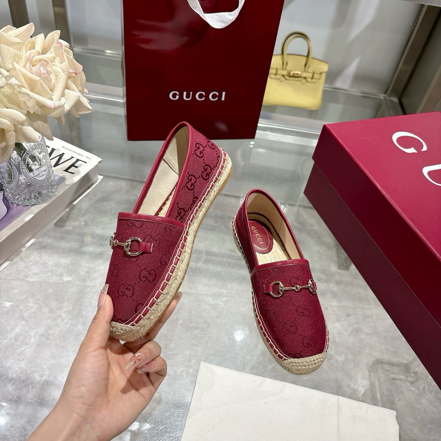 Gucci Women's Red Canvas Horsebit Espadrille Loafers, Size 35-41 6 i1742133594598 4963 0 4