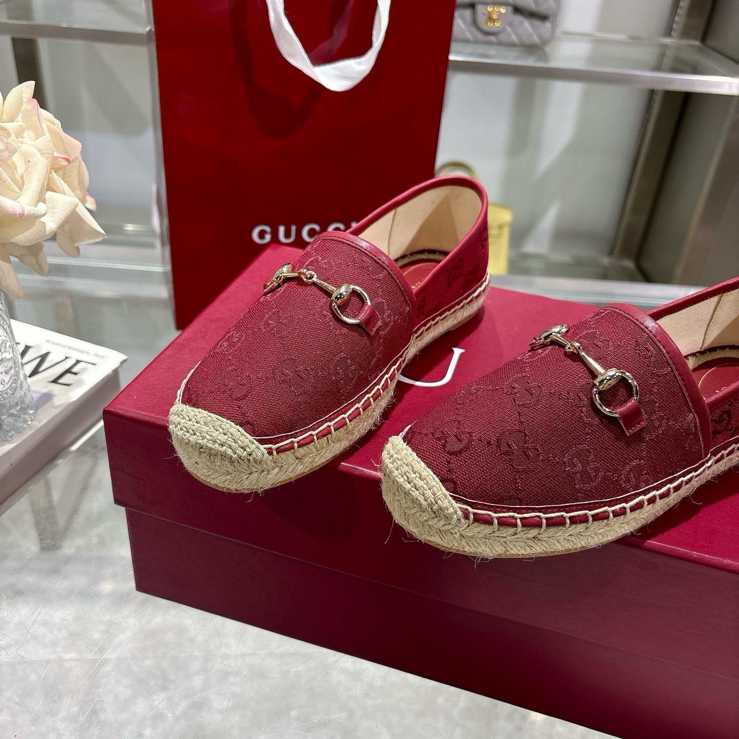 Gucci Women's Red Canvas Horsebit Espadrille Loafers, Size 35-41 8 i1742133594599 1520 0 6