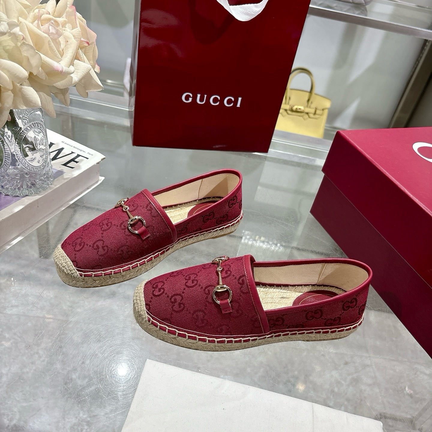 Gucci Women's Red Canvas Horsebit Espadrille Loafers, Size 35-41 5 i1742133594904 5407 0 2