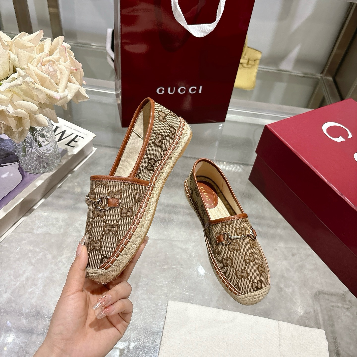 Gucci Beige & Brown Canvas Horsebit Espadrille Loafers, Size 35-41 6 i1742133647625 2163 0 4