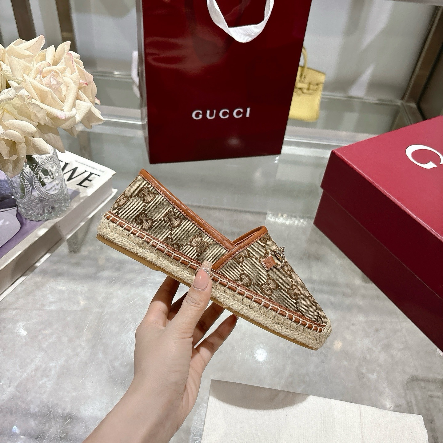 Gucci Beige & Brown Canvas Horsebit Espadrille Loafers, Size 35-41 7 i1742133647625 4158 0 5