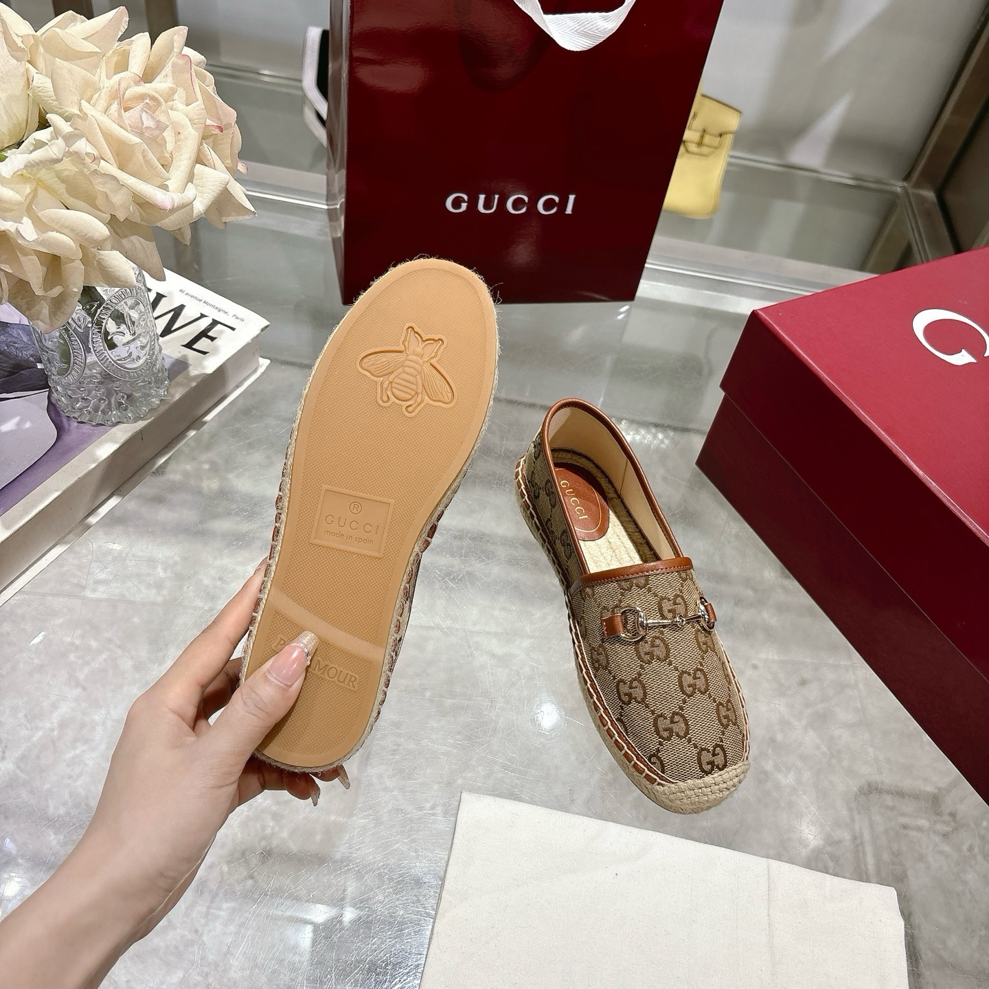 Gucci Beige & Brown Canvas Horsebit Espadrille Loafers, Size 35-41 10 i1742133648312 6725 0 8
