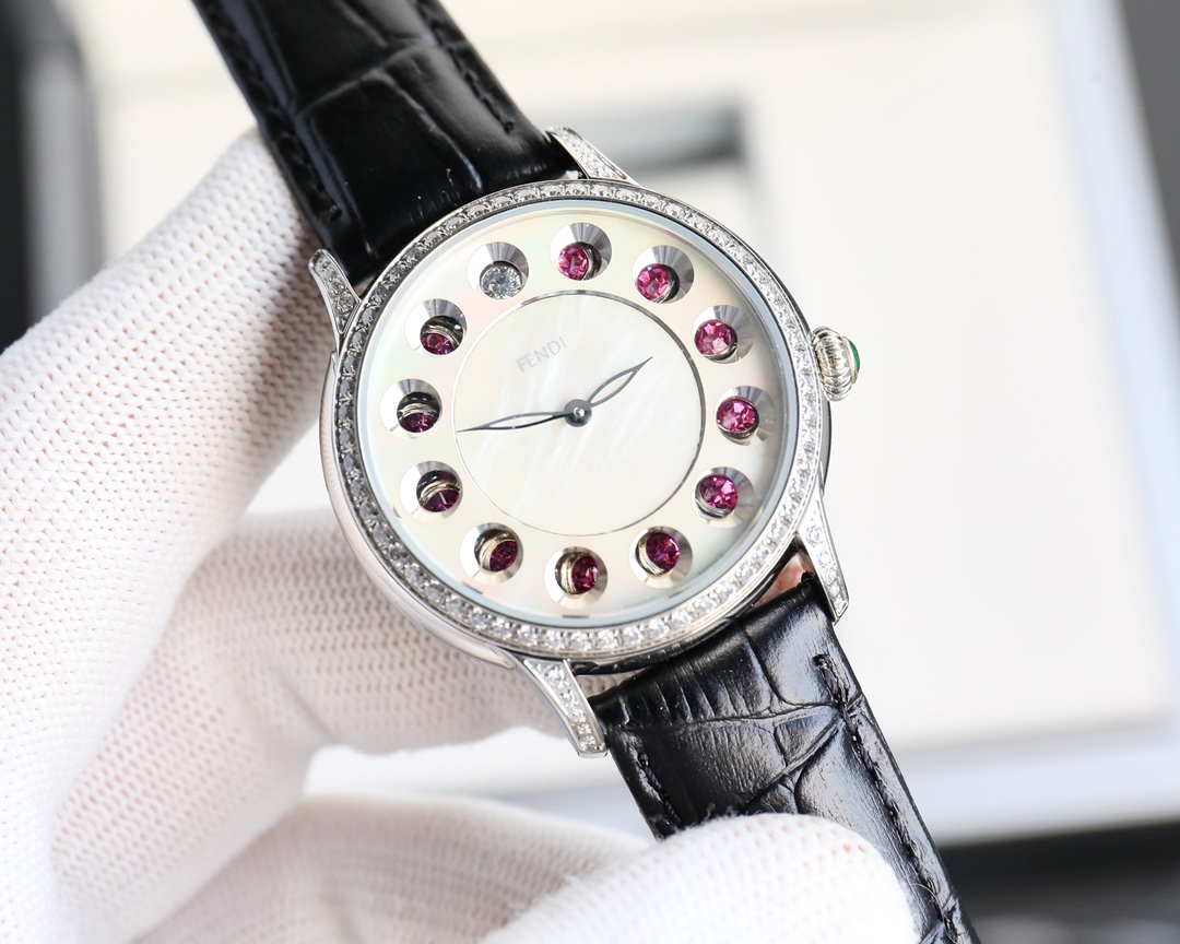 FENDI Crazy Carats Colored Jewellery Watch: Unique Rolling Design with Seven Gems, Swiss Movement.