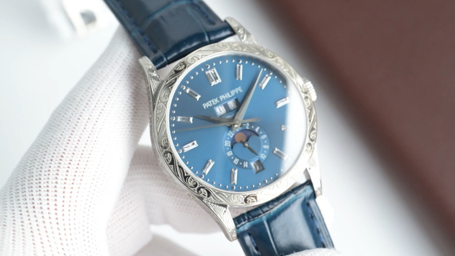 Patek Philippe Complications 5205G Blue Dial Carved Case Automatic Watch 1 Patek Philippe Complications 5205G Blue Dial Carved Case Automatic Watch