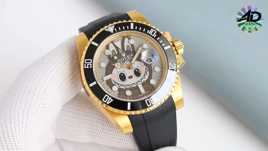 Rolex Blacken Labubu Limited Edition Gold and Black Rubber Strap Watch 1 Rolex Blacken Labubu Limited Edition Gold and Black Rubber Strap Watch