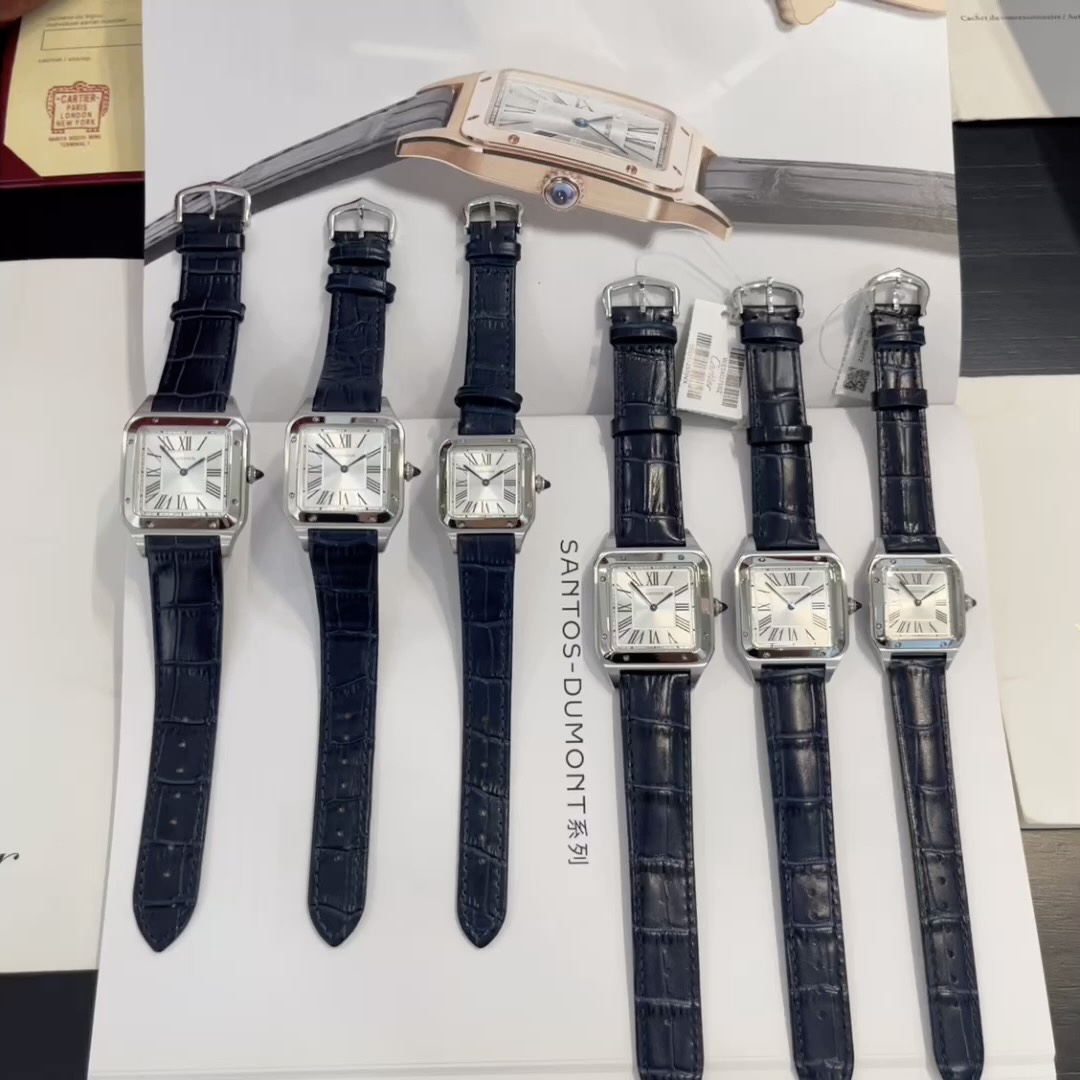 까르띠에 산토스 35mm 46mm 사파이어 글라스 블루 스틸밴드 가죽스트랩 스몰 미디움 레플리카 42757