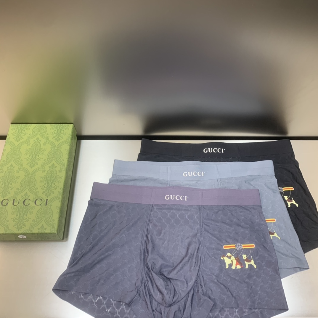 新品！原单品质！GUCCI古驰精品盒装男士内裤！外贸国外订单高品质锦纶冰丝无痕切割工艺科学配86%锦纶+