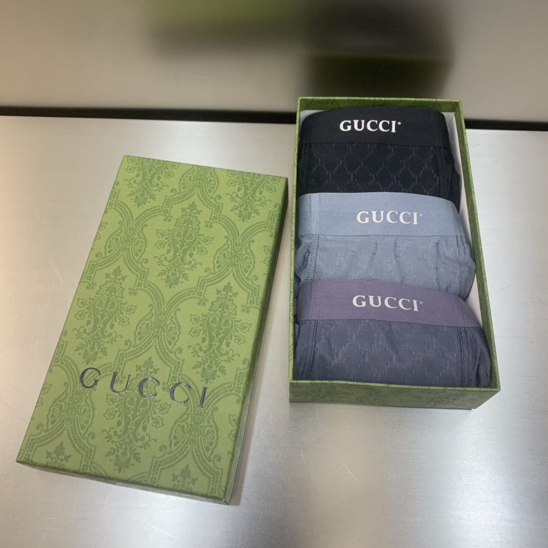 新品！原单品质！GUCCI古驰精品盒装男士内裤！外贸国外订单高品质锦纶冰丝无痕切割工艺科学配86%锦纶+