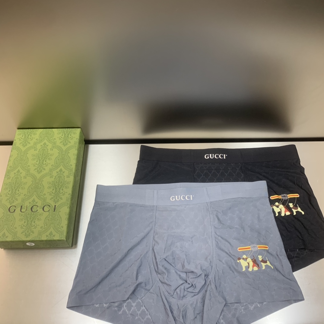 新品！原单品质！GUCCI古驰精品盒装男士内裤！外贸国外订单高品质锦纶冰丝无痕切割工艺科学配86%锦纶+