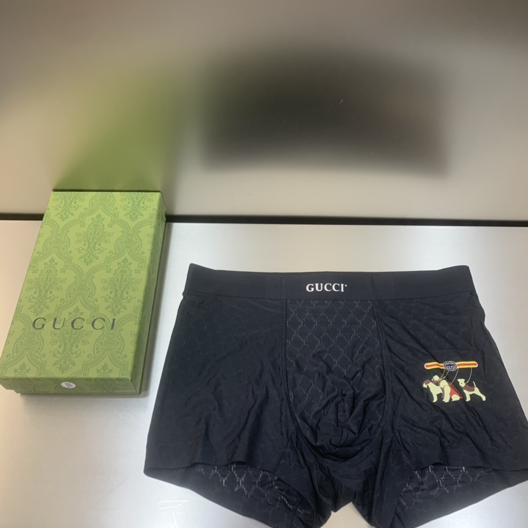 新品！原单品质！GUCCI古驰精品盒装男士内裤！外贸国外订单高品质锦纶冰丝无痕切割工艺科学配86%锦纶+