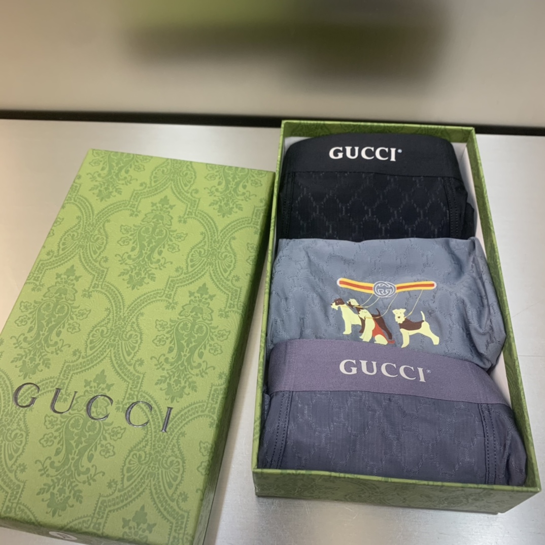 新品！原单品质！GUCCI古驰精品盒装男士内裤！外贸国外订单高品质锦纶冰丝无痕切割工艺科学配86%锦纶+