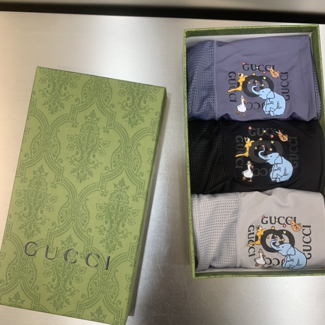 ꫛꫀꪝGo新品Gucci古驰独家首发最新版新品无痕冰丝面料平角内裤礼盒装无感男士内裤！礼盒装一盒三条推荐