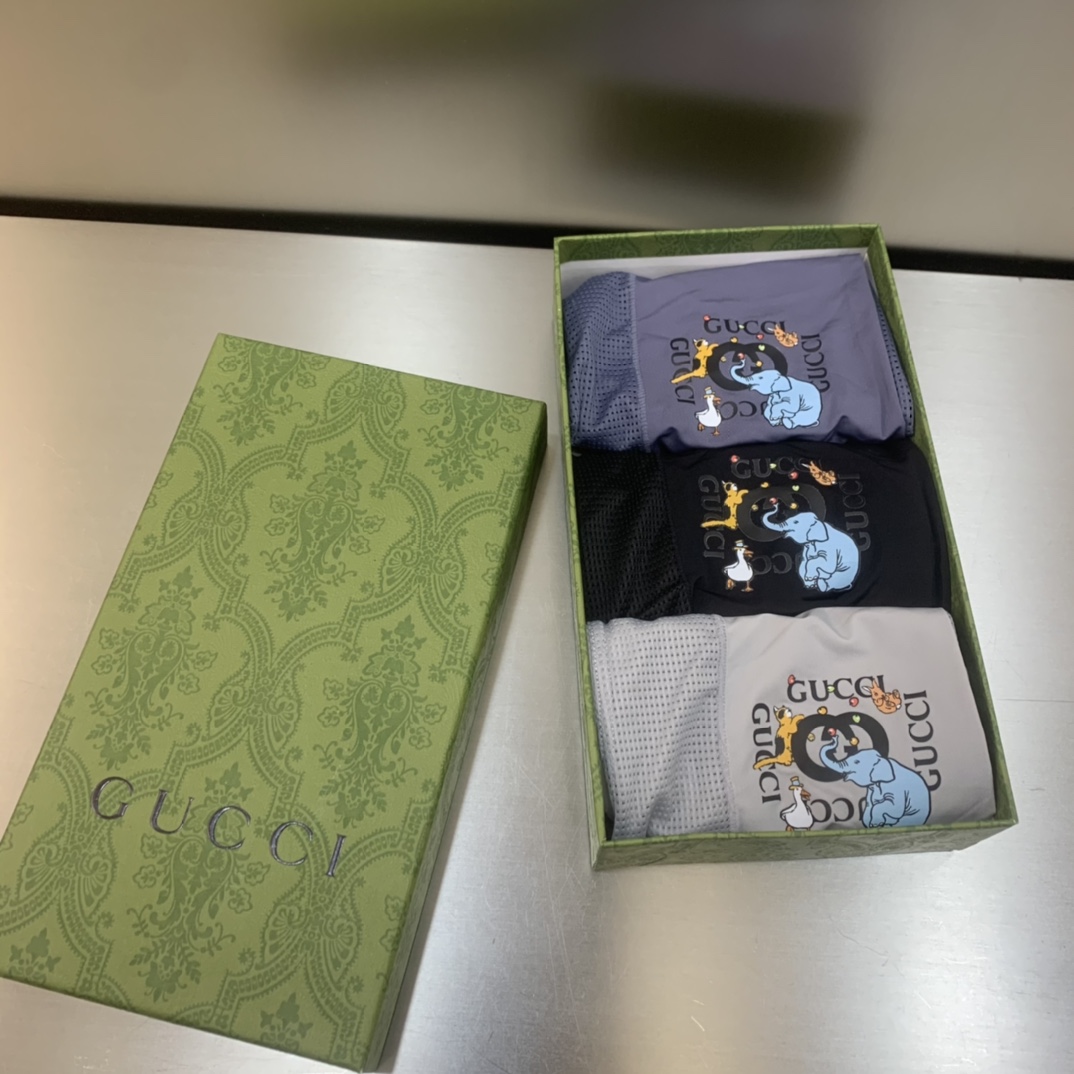 ꫛꫀꪝGo新品Gucci古驰独家首发最新版新品无痕冰丝面料平角内裤礼盒装无感男士内裤！礼盒装一盒三条推荐