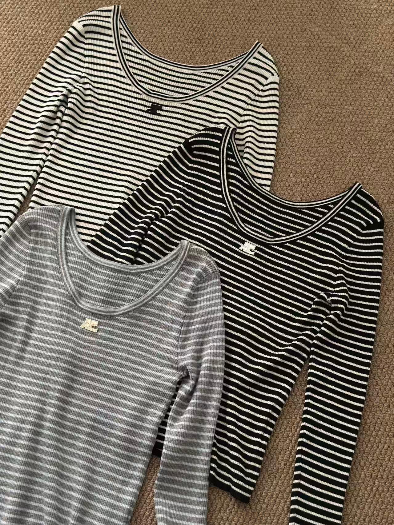 Courreges 25秋冬新款 大U领条纹打底衫 慵懒风十足 三色均码