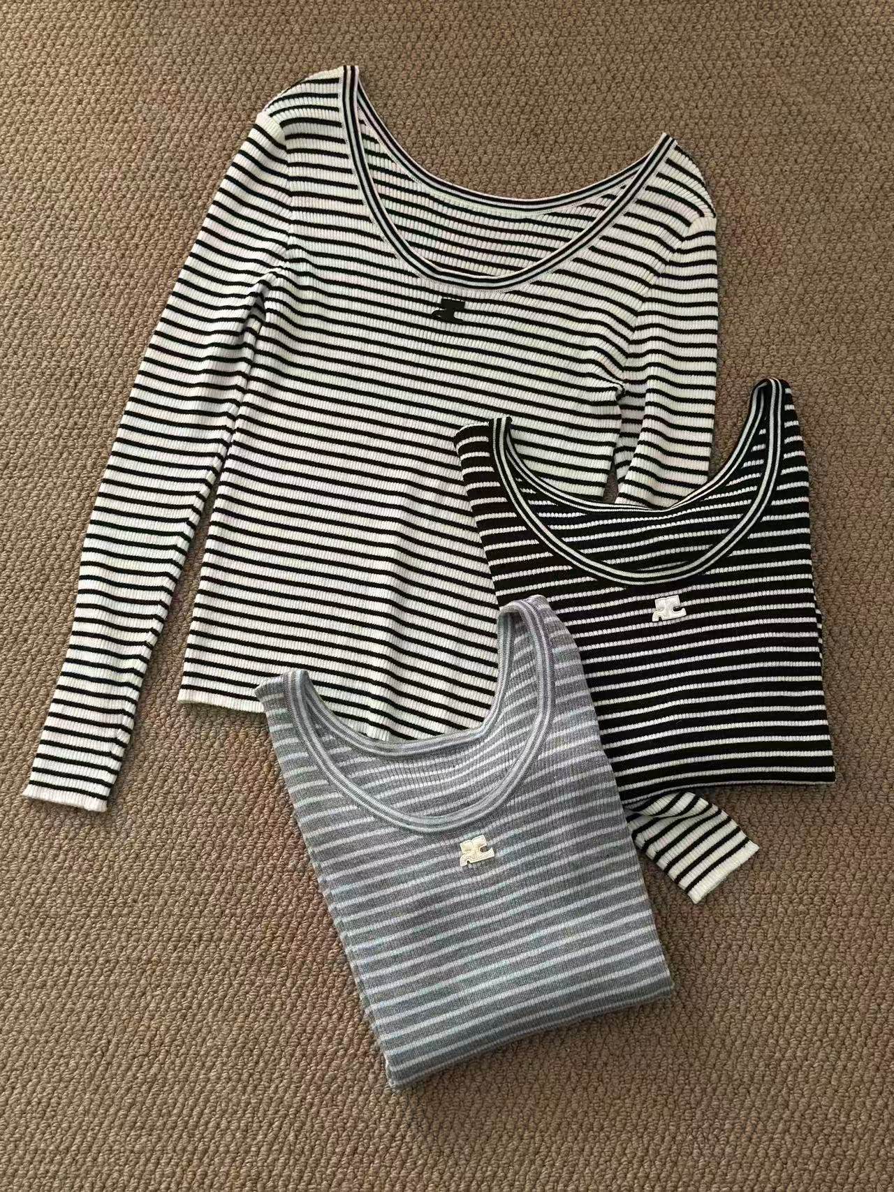 Courreges 25秋冬新款 大U领条纹打底衫 慵懒风十足 三色均码