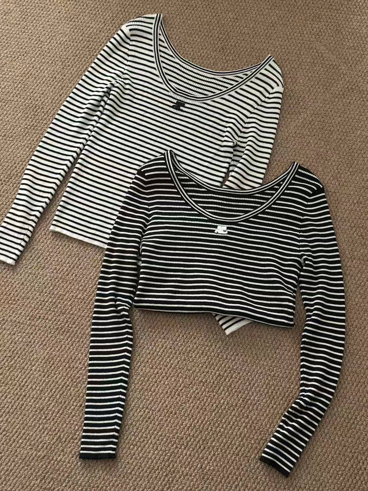 Courreges 25秋冬新款 大U领条纹打底衫 慵懒风十足 三色均码