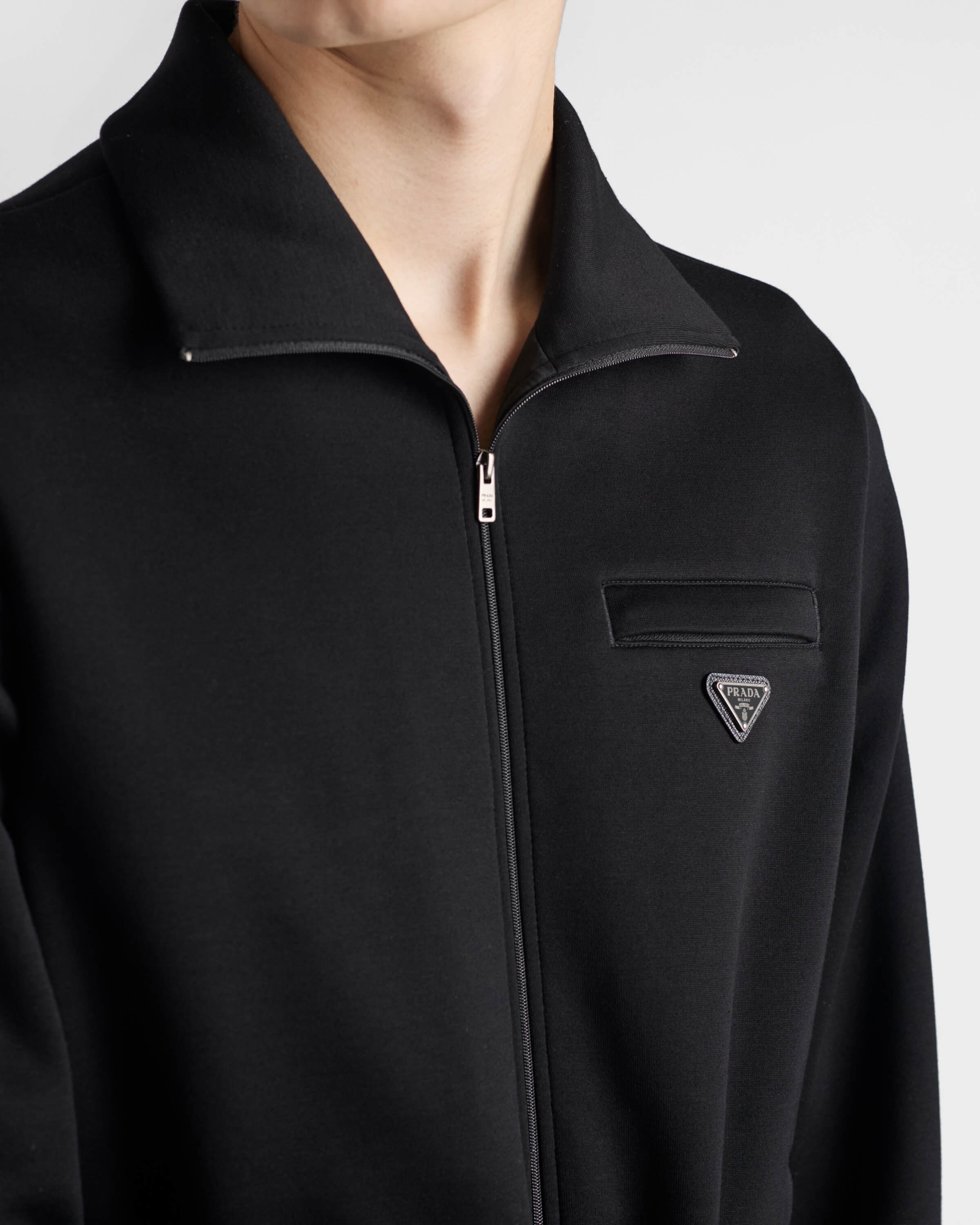 Prada Black Air Layer Zip-Up Jacket with Triangle Logo - New 25SS Model