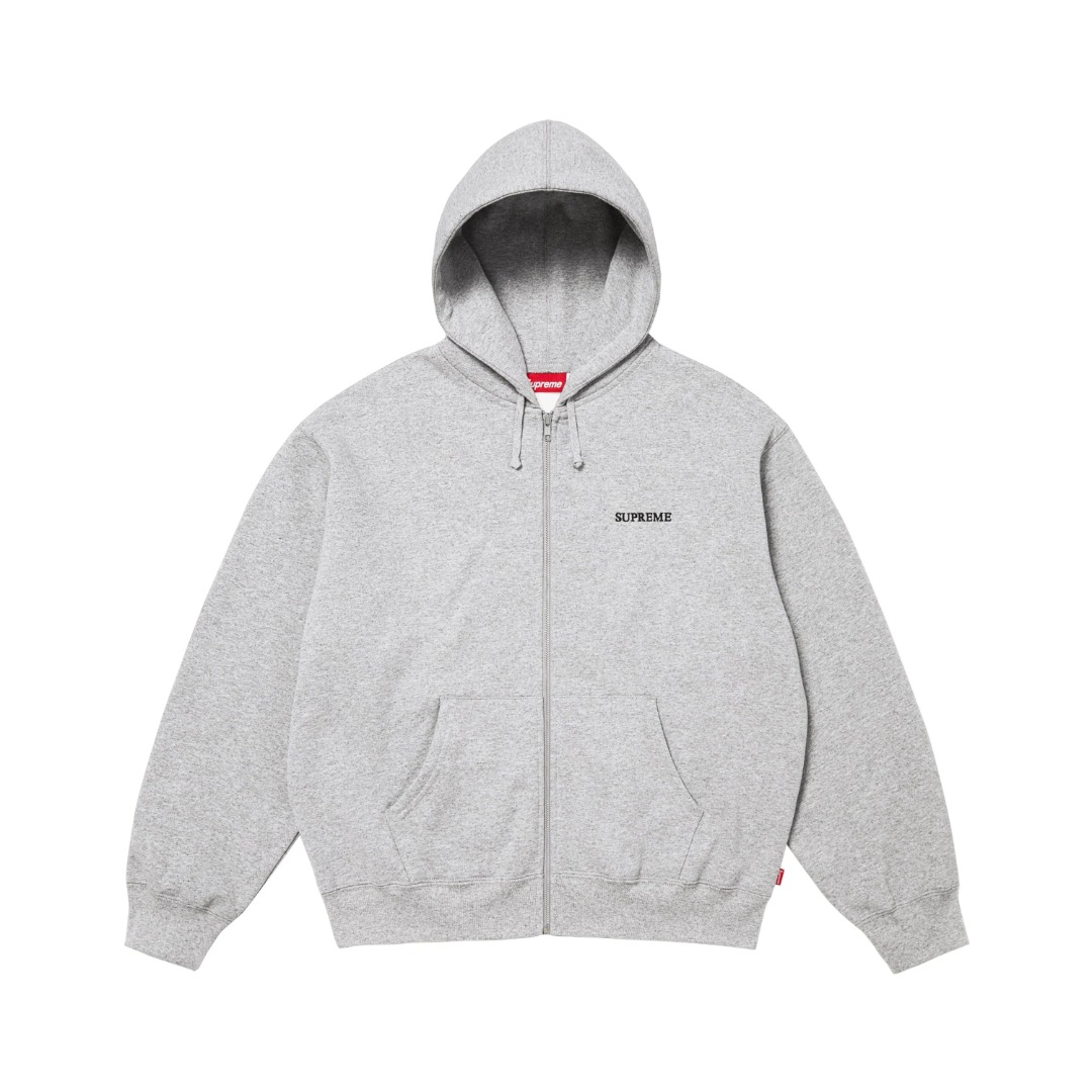 P210 Supreme FW25 IDGAF Zip Up Hooded Sweatshirt sudadera con capucha y cremallera con bordado de logo de malas palabra…
