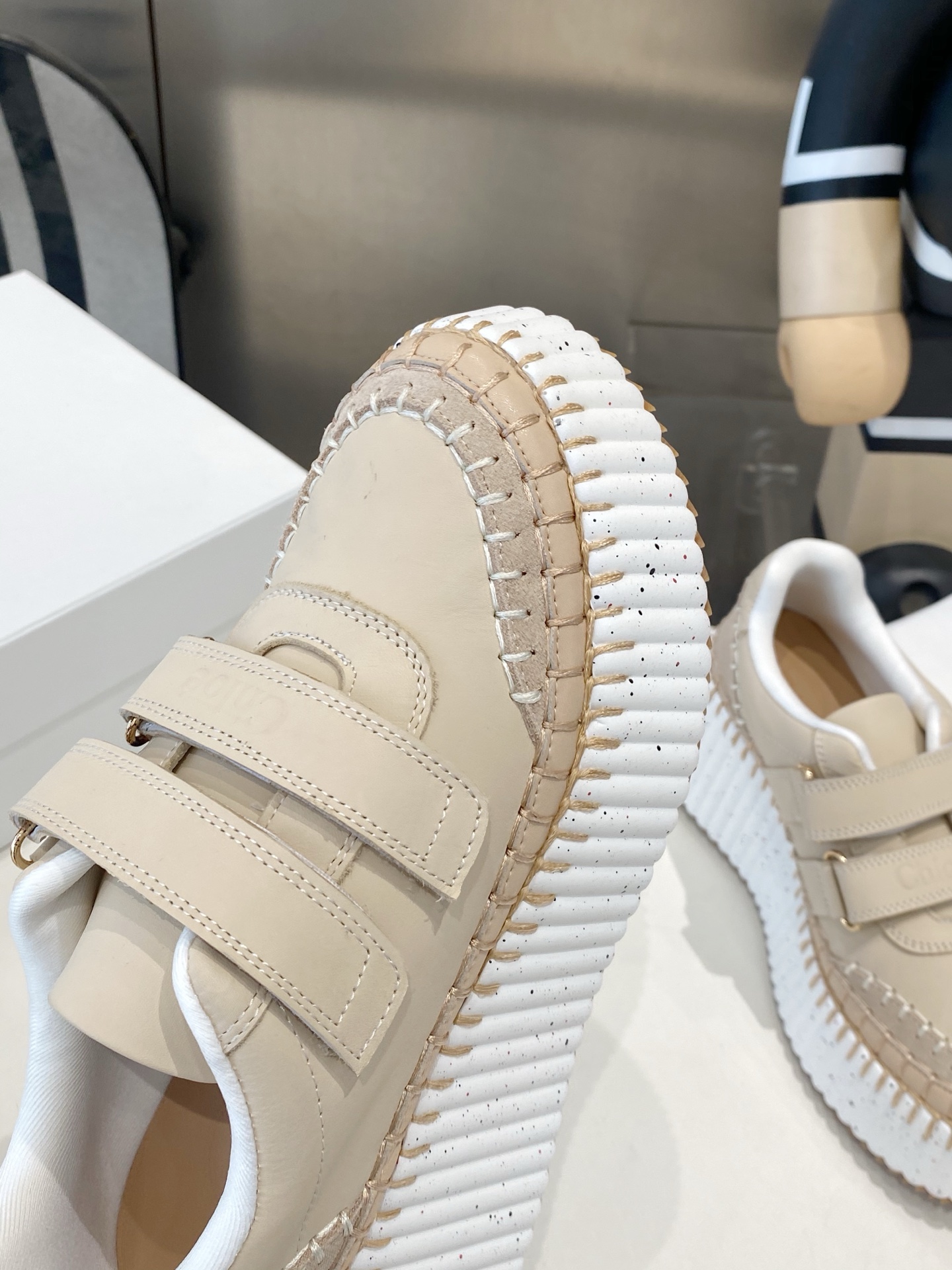 Chloé Nama LeatheCr Velcro Strap Platform Sneakers