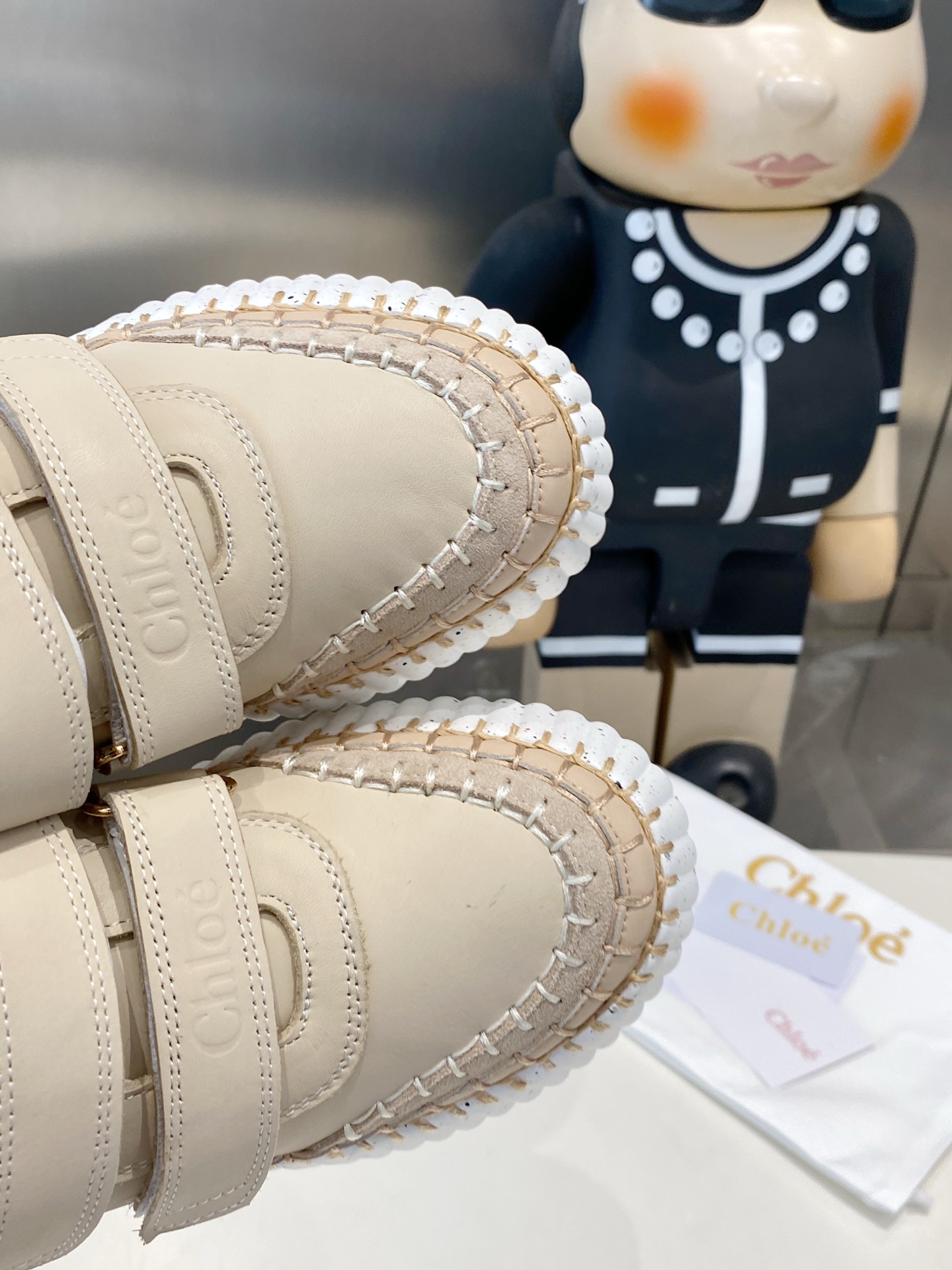Chloé Nama LeatheCr Velcro Strap Platform Sneakers