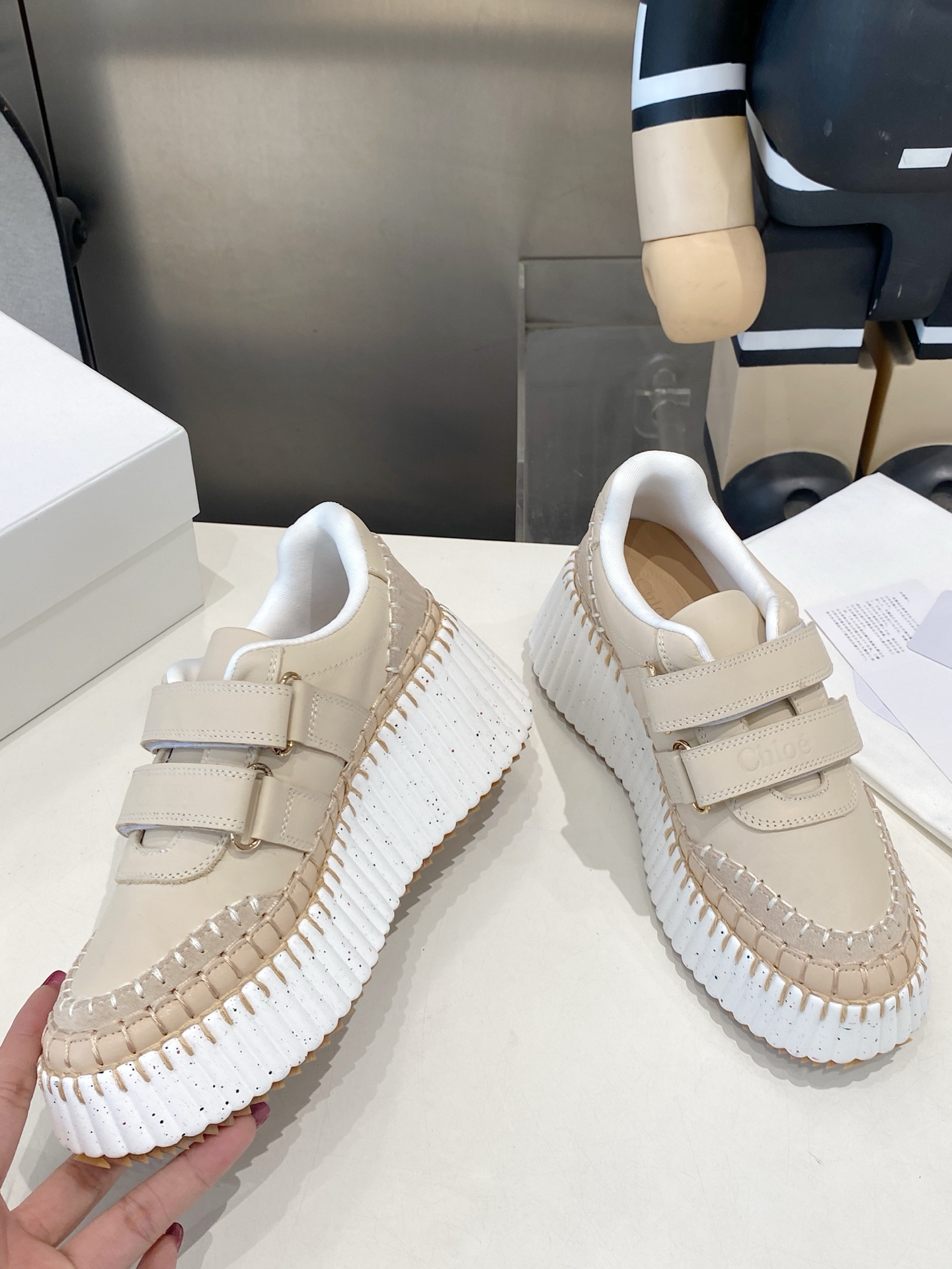 Chloé Nama LeatheCr Velcro Strap Platform Sneakers