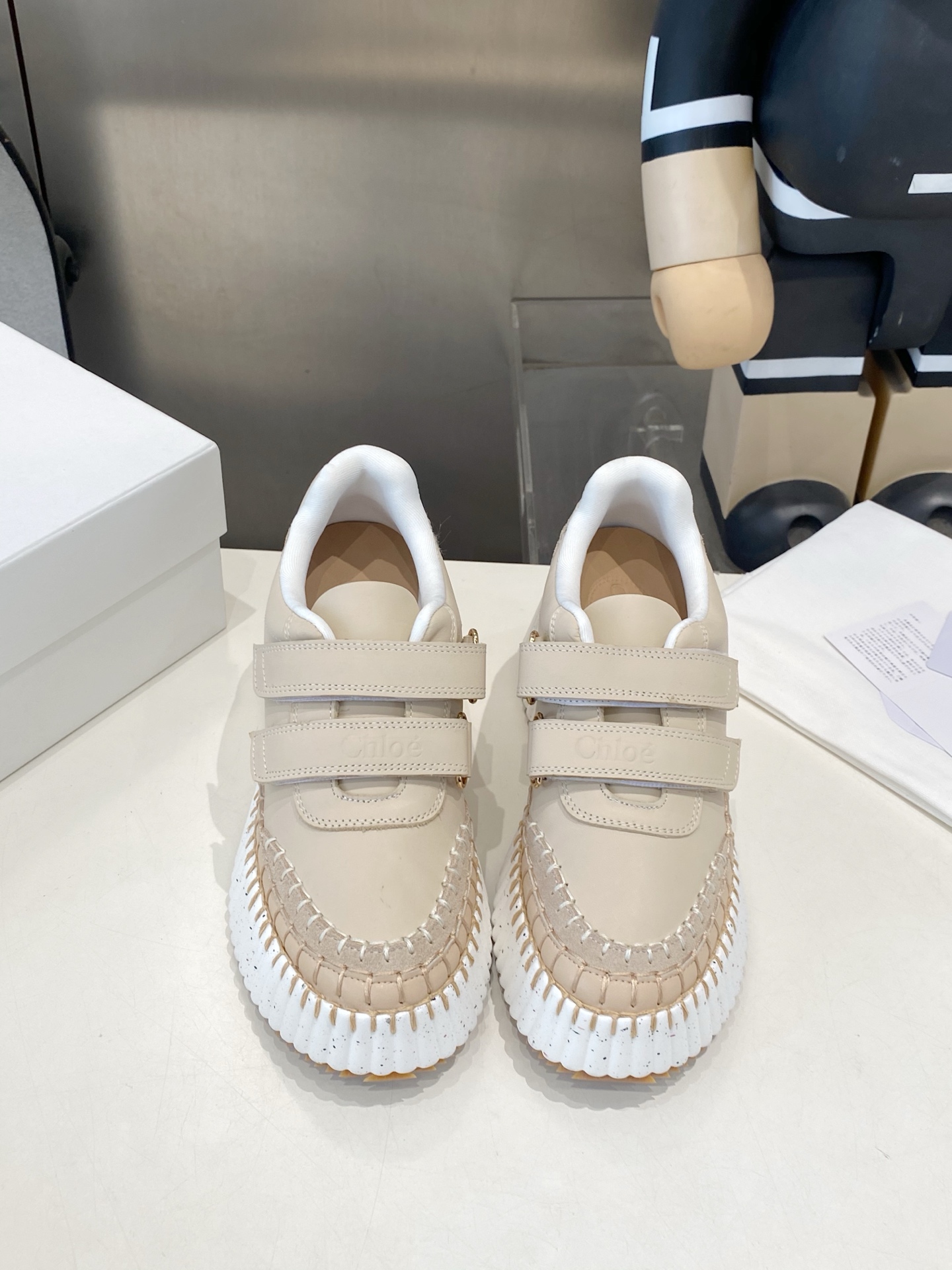 Chloé Nama LeatheCr Velcro Strap Platform Sneakers