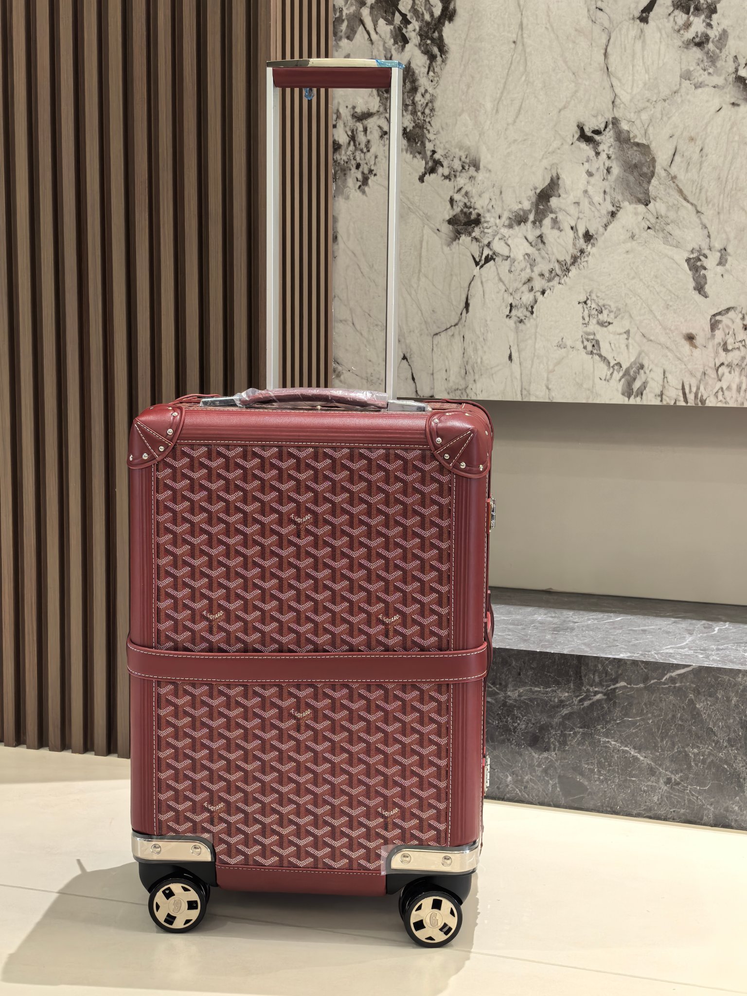 Goyard 20-inch Burgundy Cabin Trolley Suitcase - Handcrafted Luxury Travel Companion