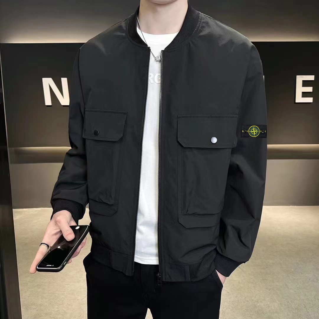 Stone Island Perfect
 Clothing Coats & Jackets ArmyGreen Black Green Embroidery Unisex Fashion Casual