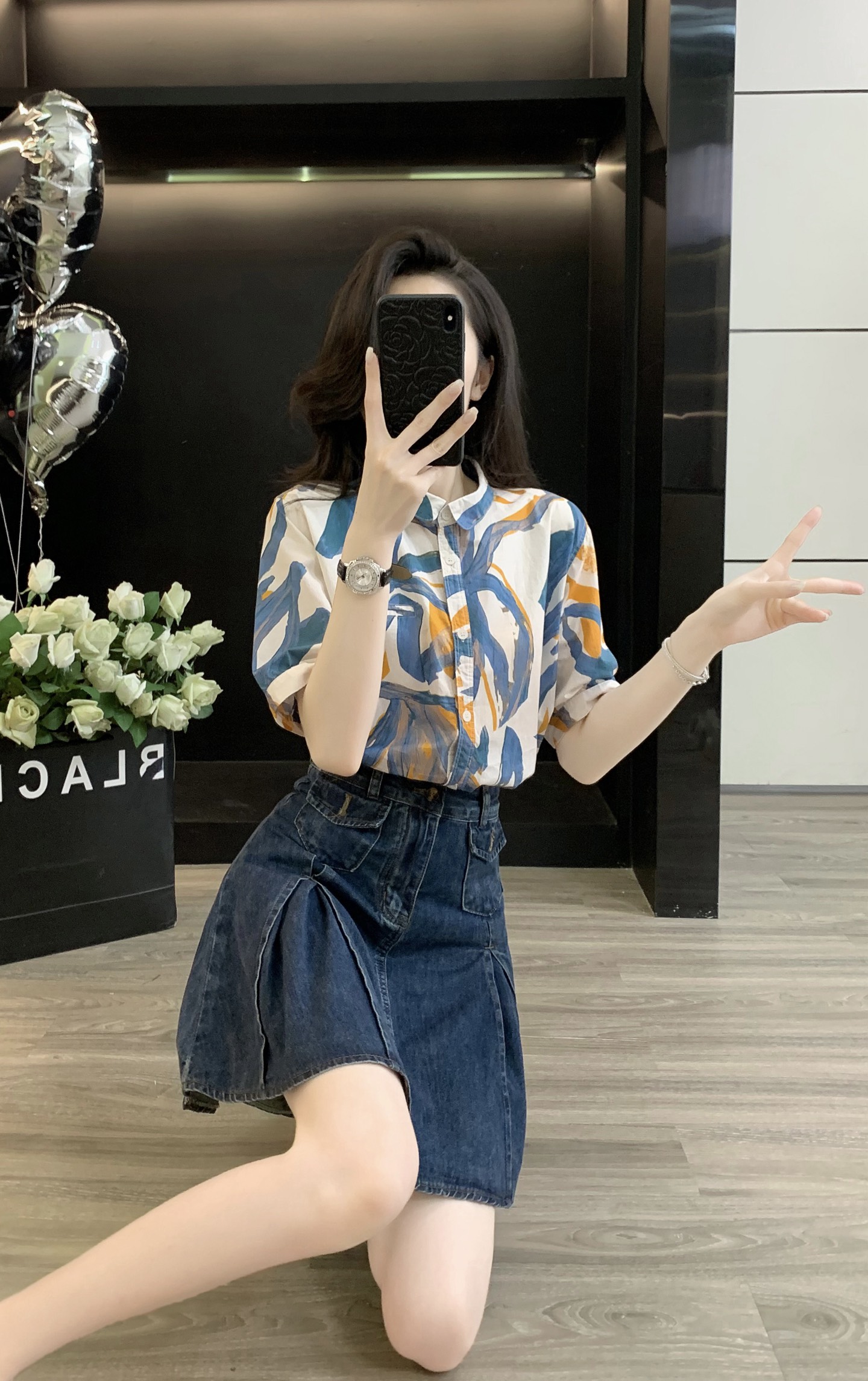 High-Quality Female Suit with Exchange Support, Summer Shirt, Cowboy Half-Dove Suit. - 图片 6