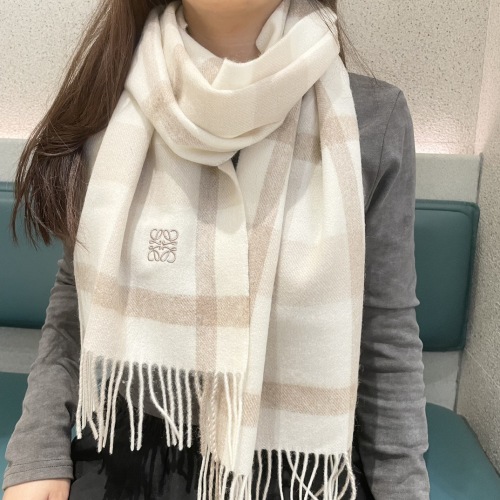 Loewe Wool and Cashmere Scarf, 38x180cm - Neutral Tones, Classic Logo Design 19 Loewe Wool and Cashmere Scarf, 38x180cm - Neutral Tones, Classic Logo Design