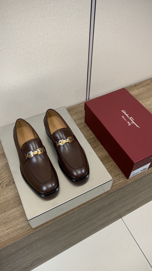 Salvatore Ferragamo Men's Brown Leather Loafers with Metal Ornament 5 Salvatore Ferragamo Men's Brown Leather Loafers with Metal Ornament