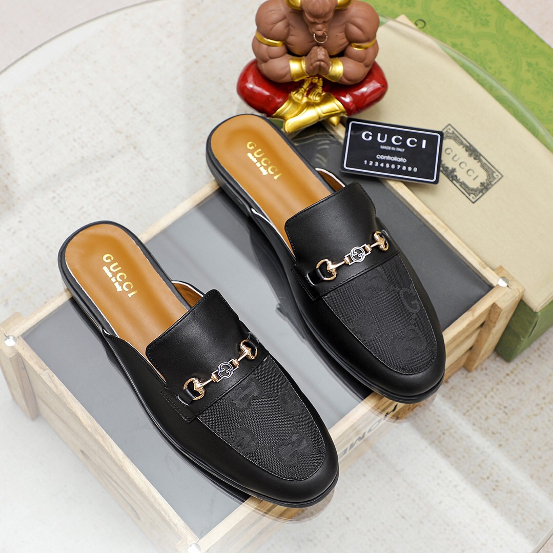 Gucci Heren Leren Half-Slipper met Bit - Stijlvol en Comfortabel