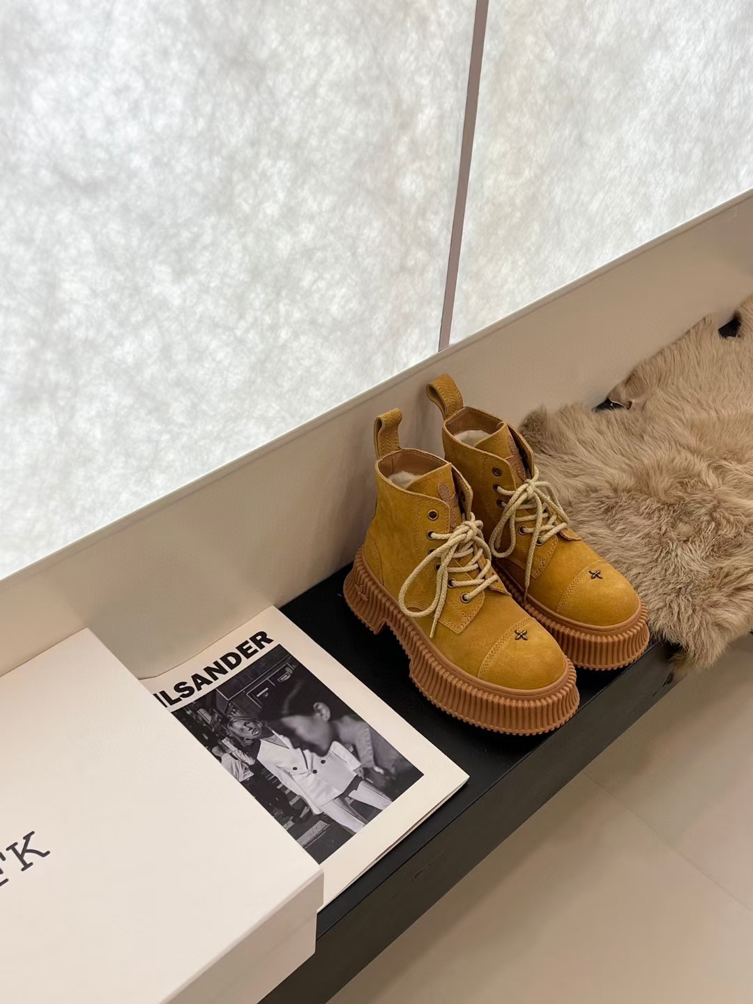 Smfk Store Martin Boots Black Grey Yellow Wool Fall Collection
