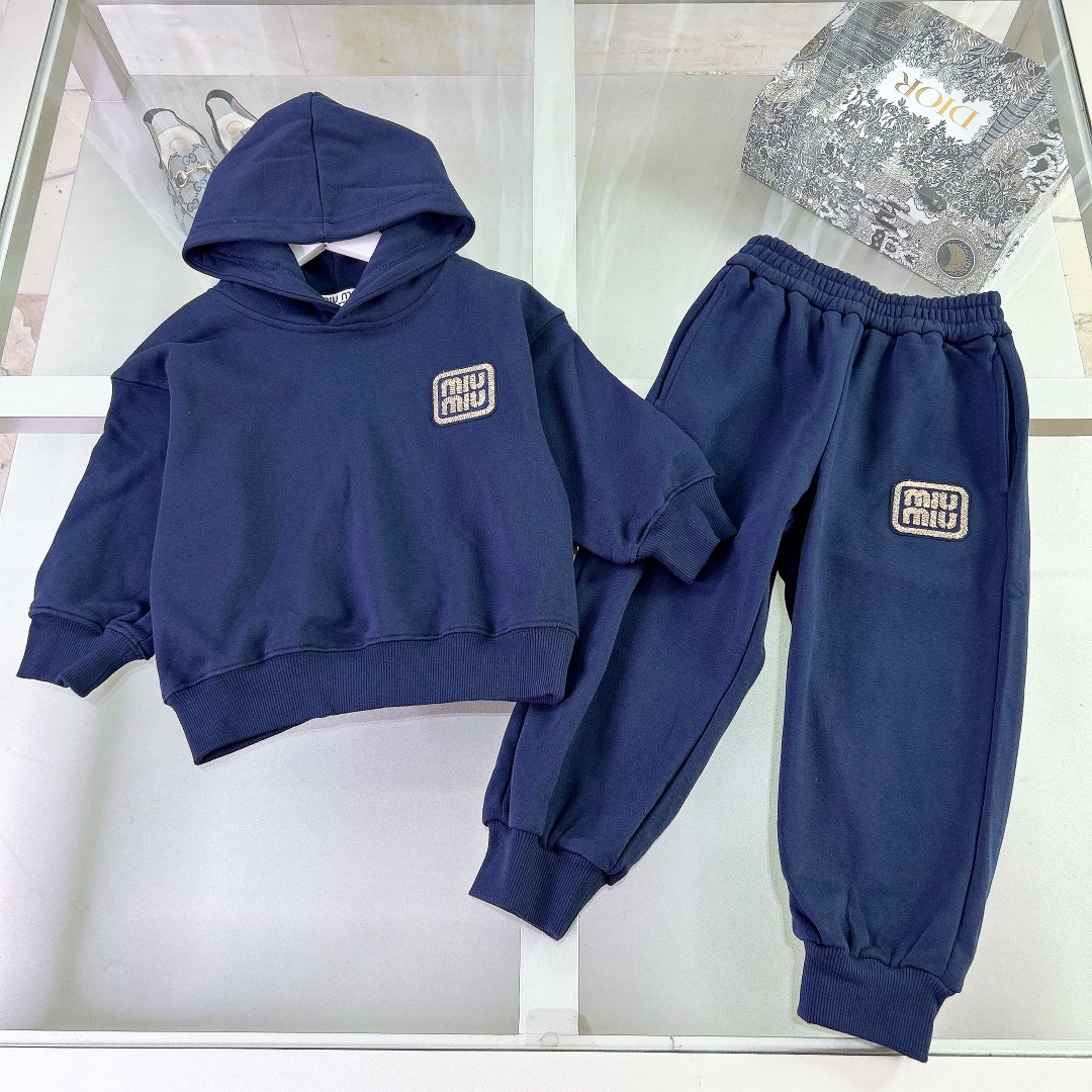 MiuMiu Clothing Kids Clothes Two Piece Outfits & Matching Sets Apricot Color Kids Boy Girl Fall Collection Hooded Top