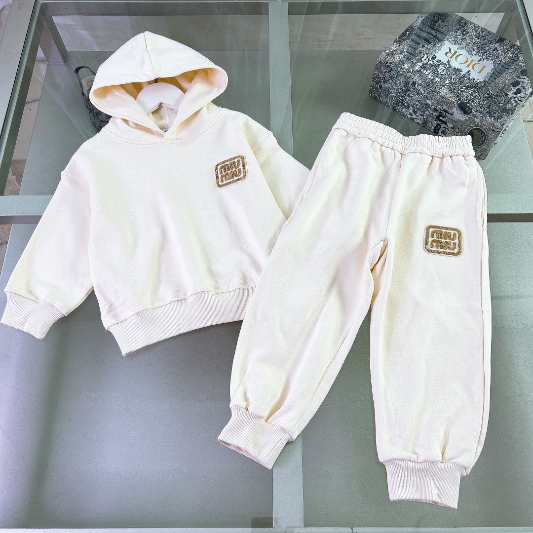 MiuMiu Clothing Kids Clothes Two Piece Outfits & Matching Sets Apricot Color Kids Boy Girl Fall Collection Hooded Top