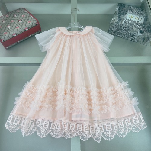 Elegant Girl's Tulle Dress with Ruffle Details and Embroidered Hem 1 Elegant Girl's Tulle Dress with Ruffle Details and Embroidered Hem