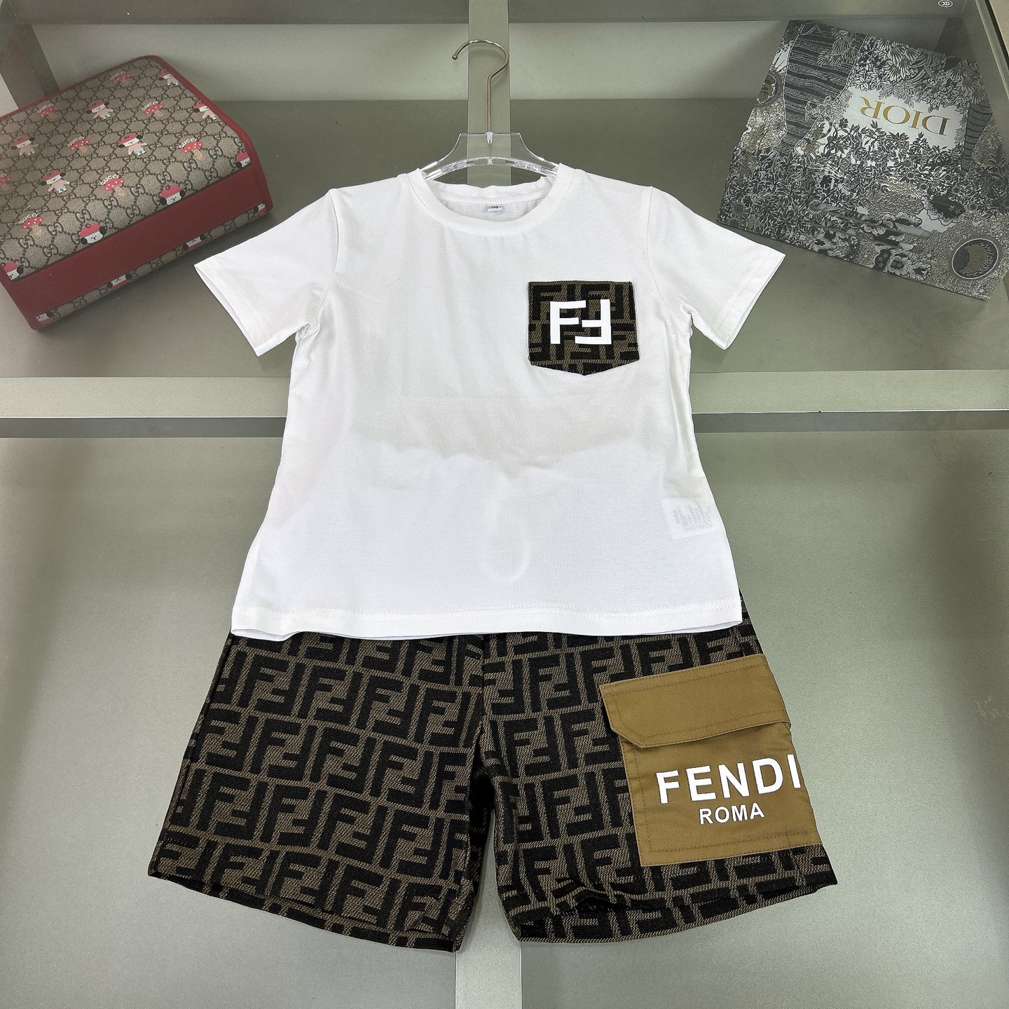 Fendi Kids' Cotton Blend Set: Short-Sleeve Tee and Patterned Shorts Set