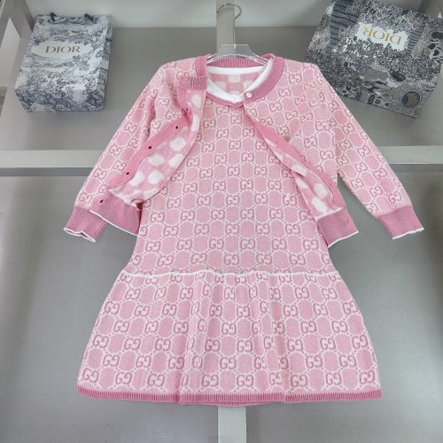 Girl's Pink Knit Dress & Cardigan Set - Designer Inspired, Sizes 100-160cm 1 Girl's Pink Knit Dress & Cardigan Set - Designer Inspired, Sizes 100-160cm