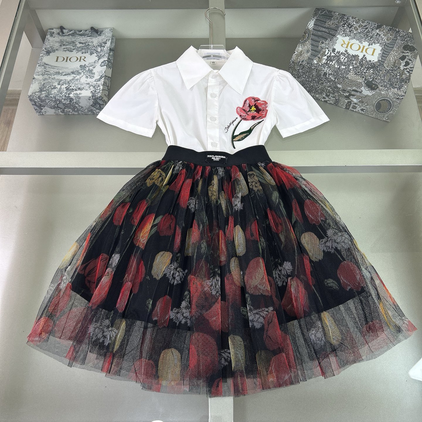 DG Custom-Made Dress with Cotton T-Shirt and Horn Skirt.