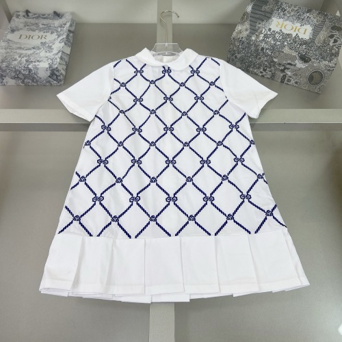 Gucci Kids White Cotton Dress with Blue GG Embroidery, Size 100-160cm 1 Gucci Kids White Cotton Dress with Blue GG Embroidery, Size 100-160cm