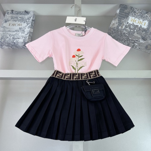 Fendi Girl's Skirt Set - Embroidered Tee & Pleated Skirt with Mini Bag 1 Fendi Girl's Skirt Set - Embroidered Tee & Pleated Skirt with Mini Bag