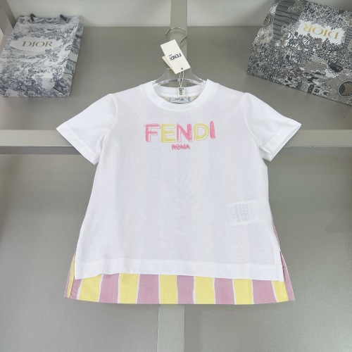 Fendi Kids' 2025 Summer T-Shirt - Embroidered Logo, Heavyweight Fabric 1 Fendi Kids' Summer Set: Embroidered Tee & Cotton Shorts - Original Quality