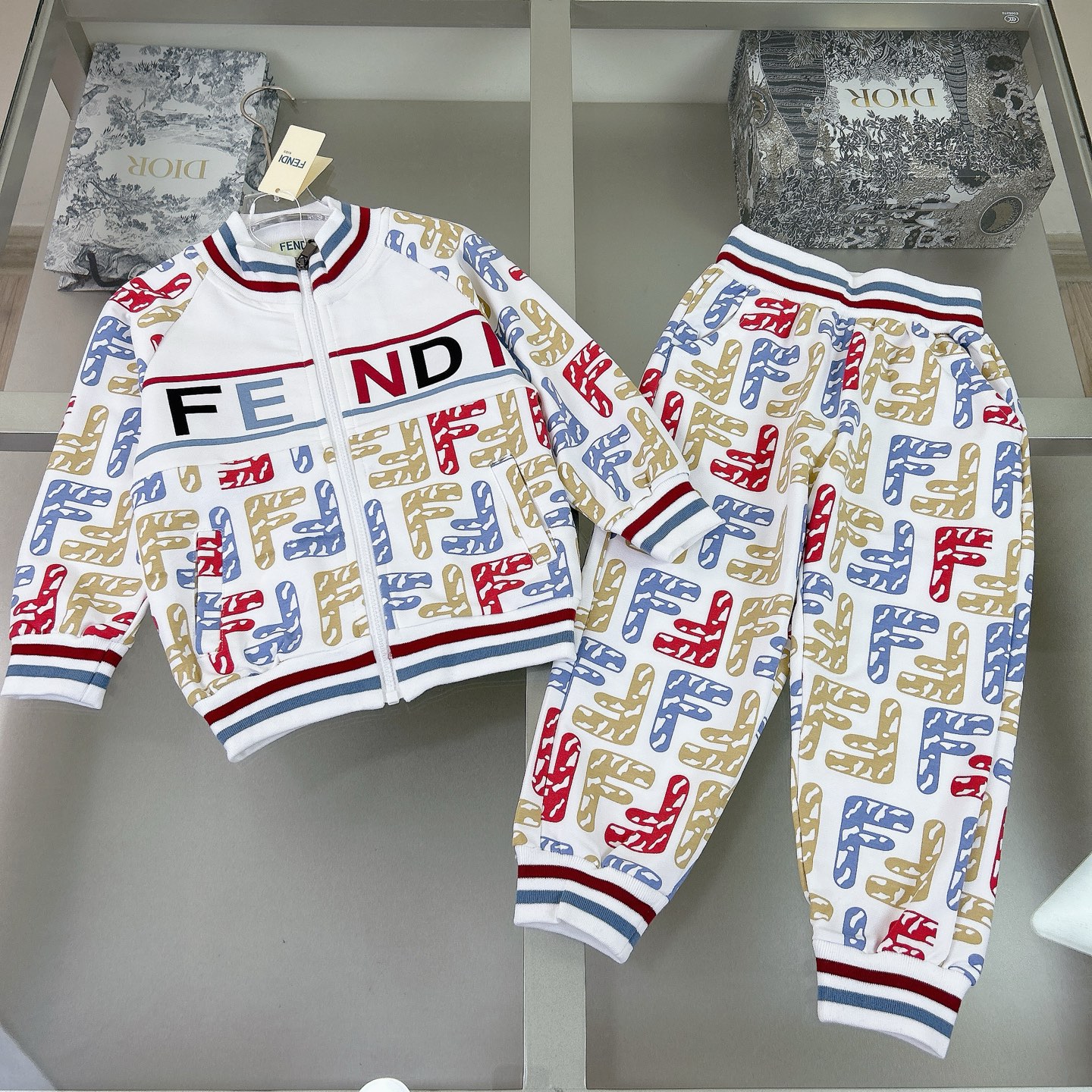Fendi Kids' Cotton Logo Print Zip-Up Tracksuit Set (Size 100-160cm)