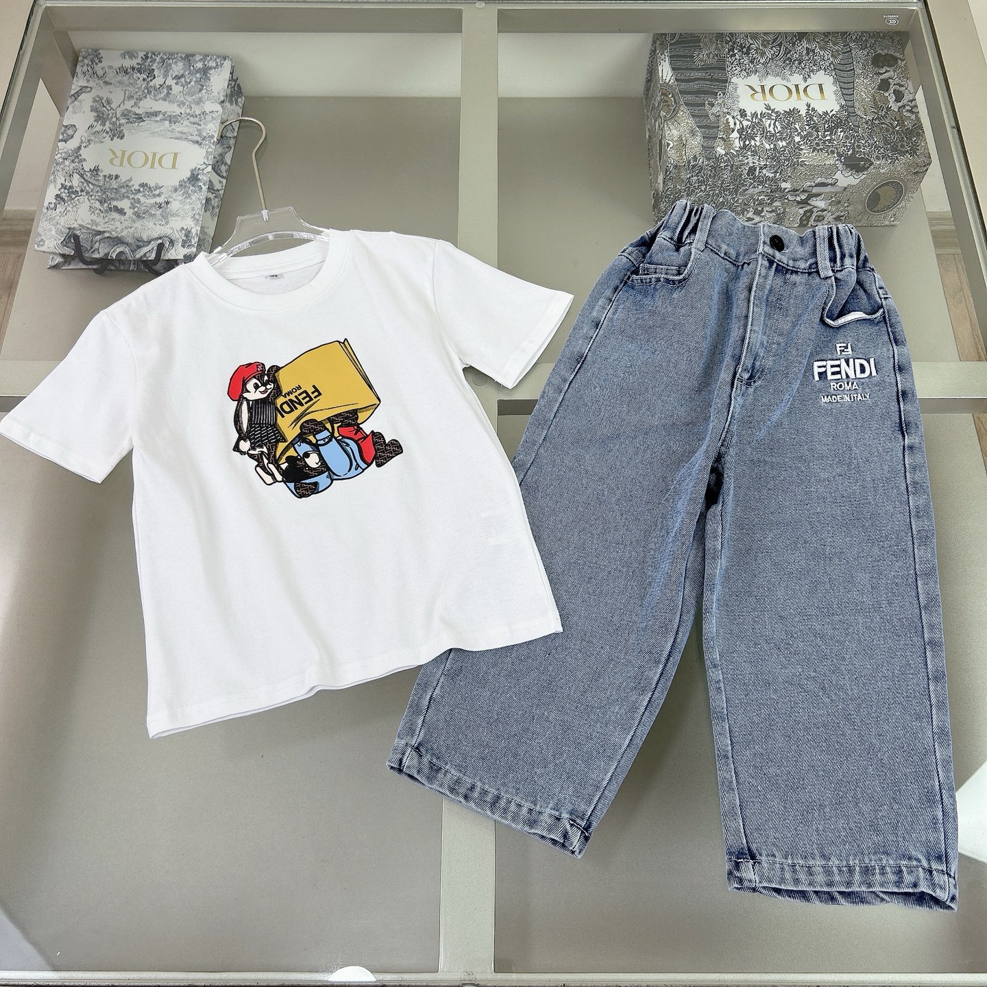 Fendi Kids 2025 Spring Denim Pant Set - Stylish Outfit for Boys and Girls