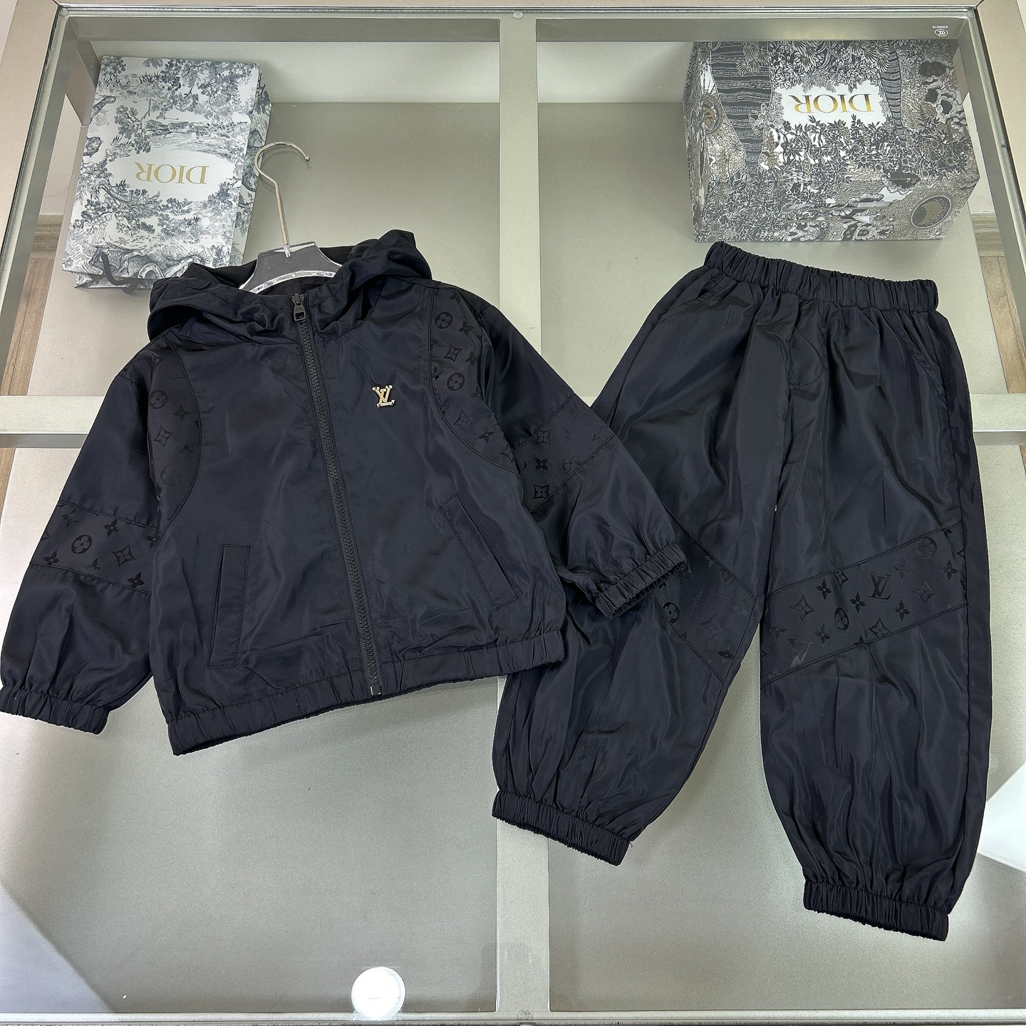 Louis Vuitton Kids' Black Logo Print Hooded Tracksuit Set (Sizes 90-150cm)