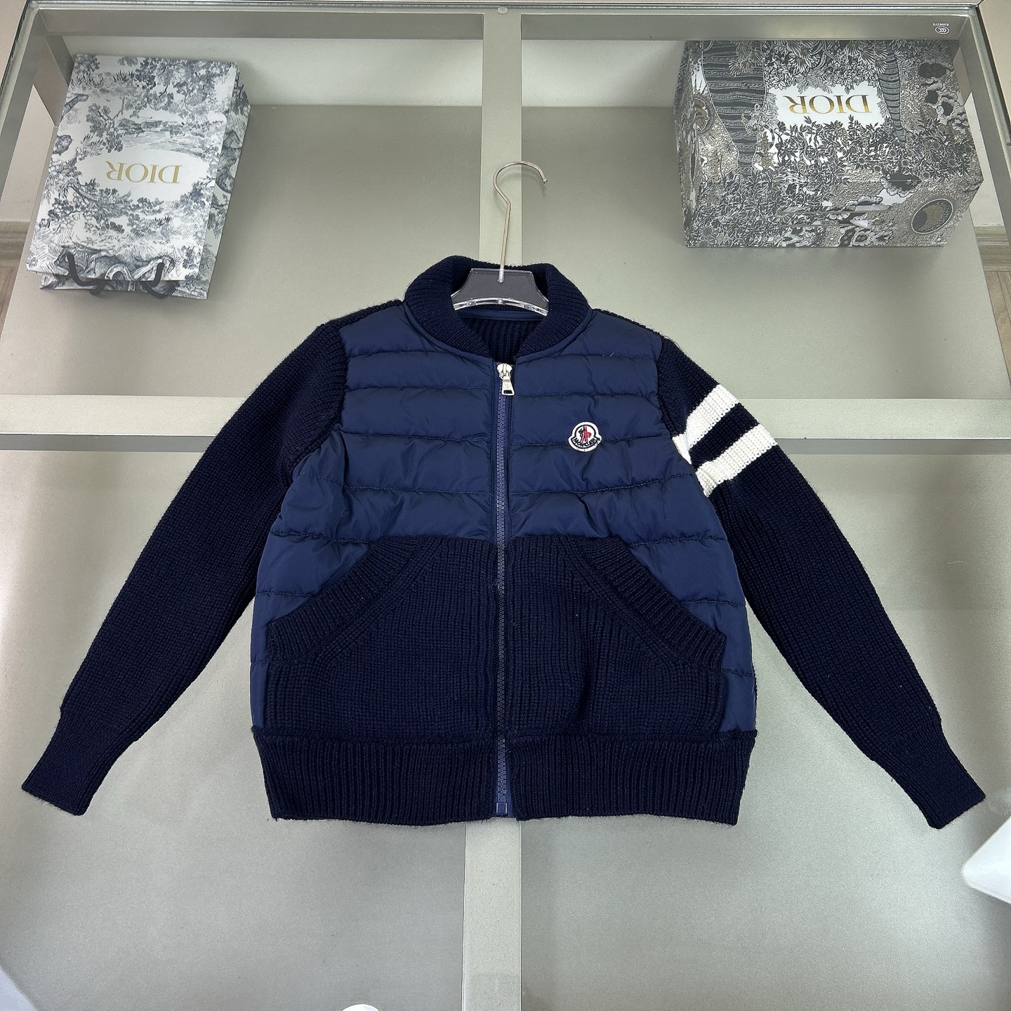 Moncler Kids' Wool-Knit & Padded Down Jacket - Navy Blue, Sizes 110-160